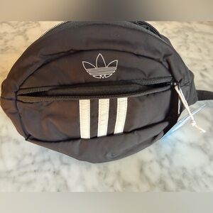Adidas Black Waist Fanny Pack Bag White Stripe Detail NWT One Size Fits Most